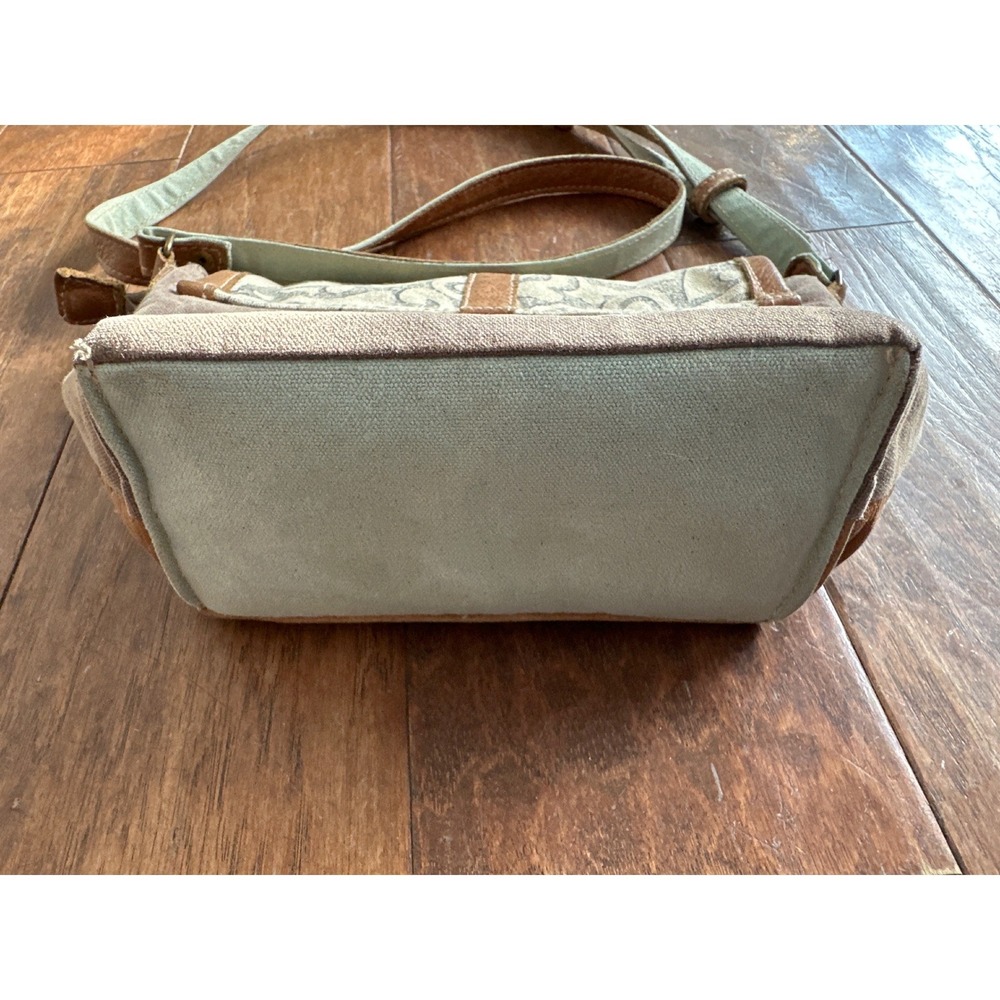 Myra Bag Canvas Leather Embossed Flap Crossbody Messenger Bag Tan Brown - Picture 3 of 7